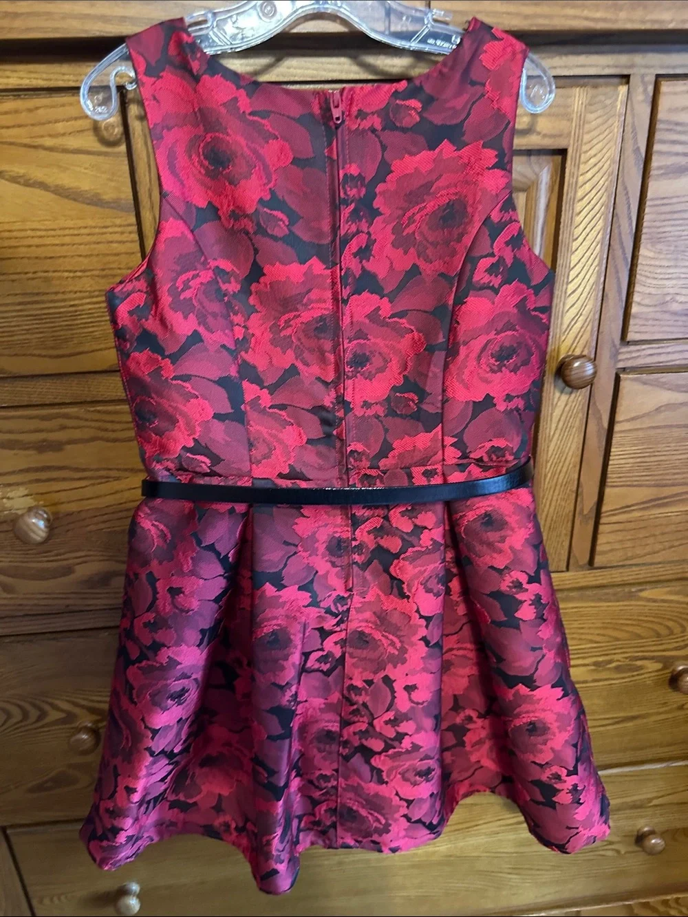 The Children's Place Red and Black Floral Jacquard Fit & Flare Dress